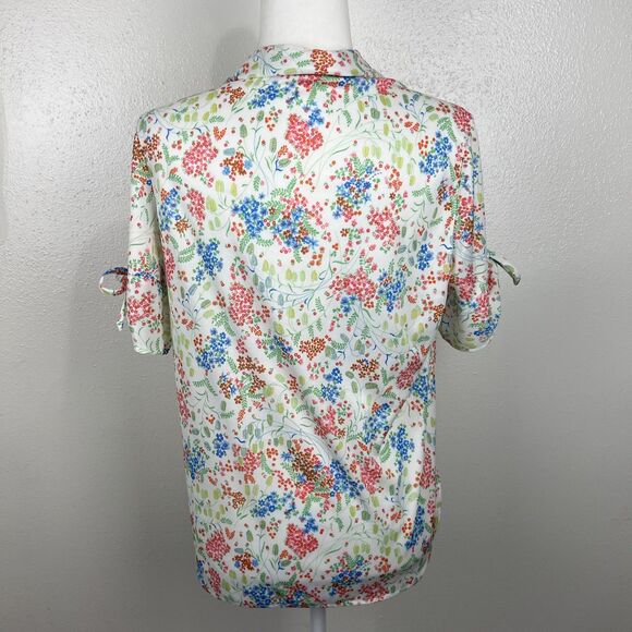 Vintage Just Oscar Blouse Women Large White Pink Floral All Over Print S/S Top - Picture 4 of 13